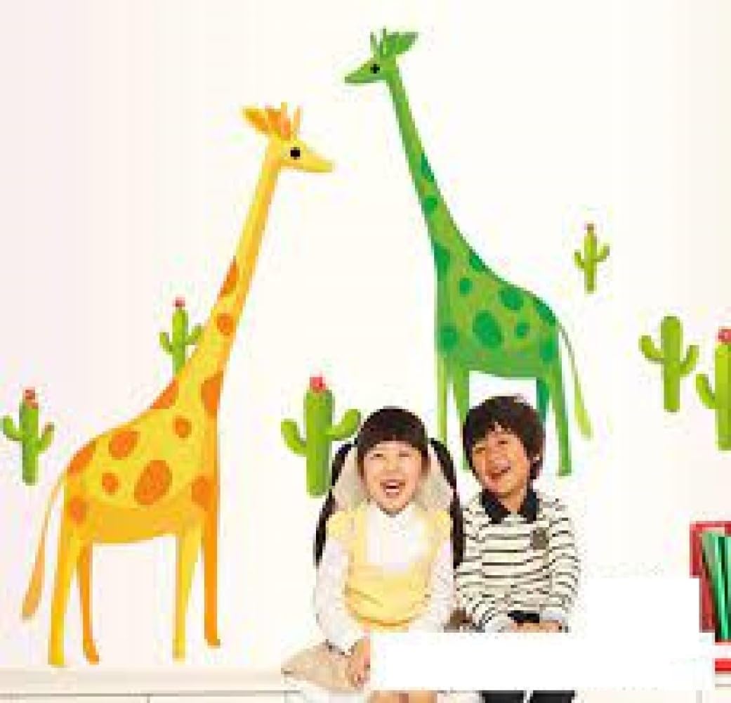 Ay7035 Colourful Green Yellow Giraffe Friends Cartoon Kids Self Adhesive Home Décor Wall Sticker
