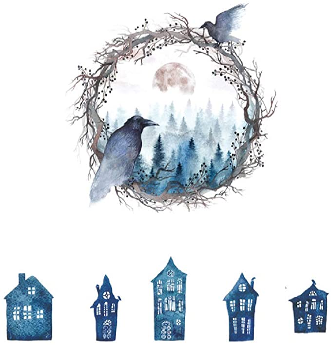 JM7360 Halloween Ghost Bird Creative Decoration Background Wall Sticker - Multi-A