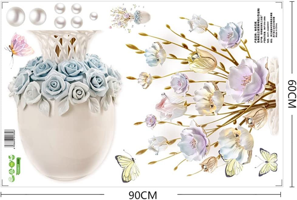 Three-dimensional vase wall stickers living room wall decoration stickers bedroom background wall self-adhesive wall flowers GS9917 Size: 60x90cm
