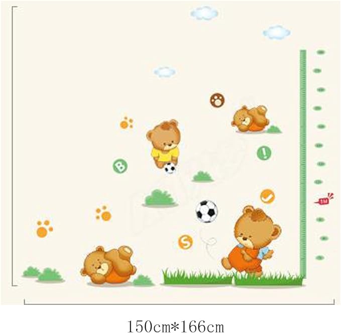 Cartoon Animals Wall Stickers Butterflies Flower Photo Frames Height Measurement Removable Wall Decals Home Decor Baby Boys Girls Kids Bedroom Kitchen Decoration (Bear Height Measurement)