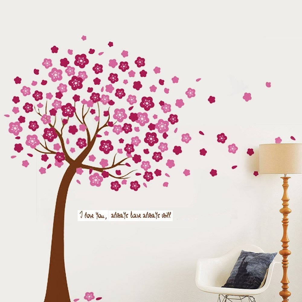 Red And Blue Background Products Korean Pink Cherry Tree Bedroom Wall Stickers