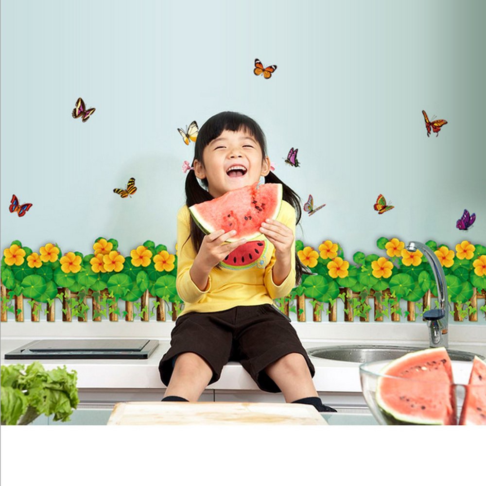 XY8081 fashionbeautybuy Baby Boy's Butterflies Flowers Railing Skirting Line Wall Sticker Paper Home Decal One Size Multi