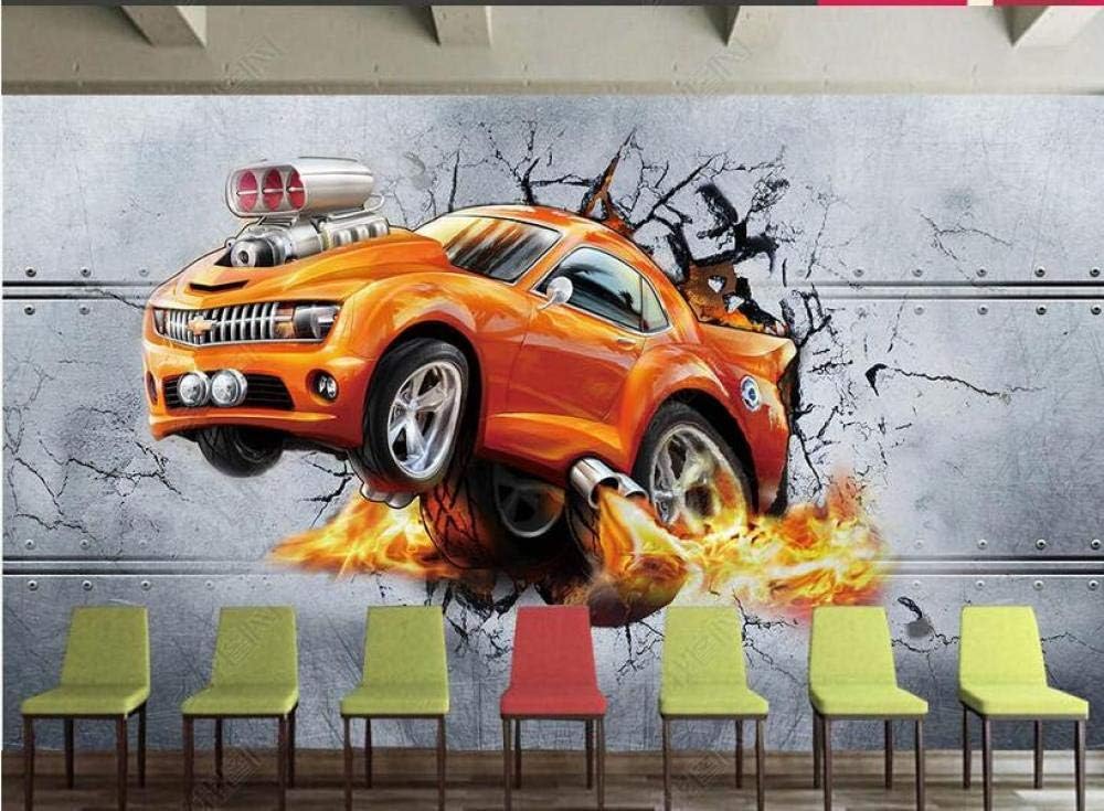 Xh7256 Decoration Murals Wall 3D Industrial Wind Breaking Wall Car Metal Tire Sports Car Mural Background Wall-400Cmx280Cm