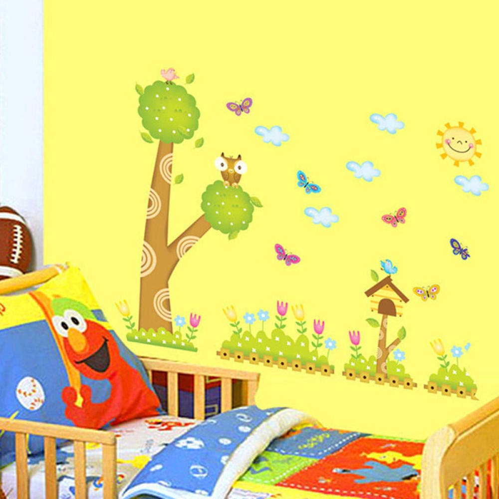 Cartoon Home Decor Wall Sticker Kids Baby Room Pastoral Style Trees Owl Cage Fence Abc1016