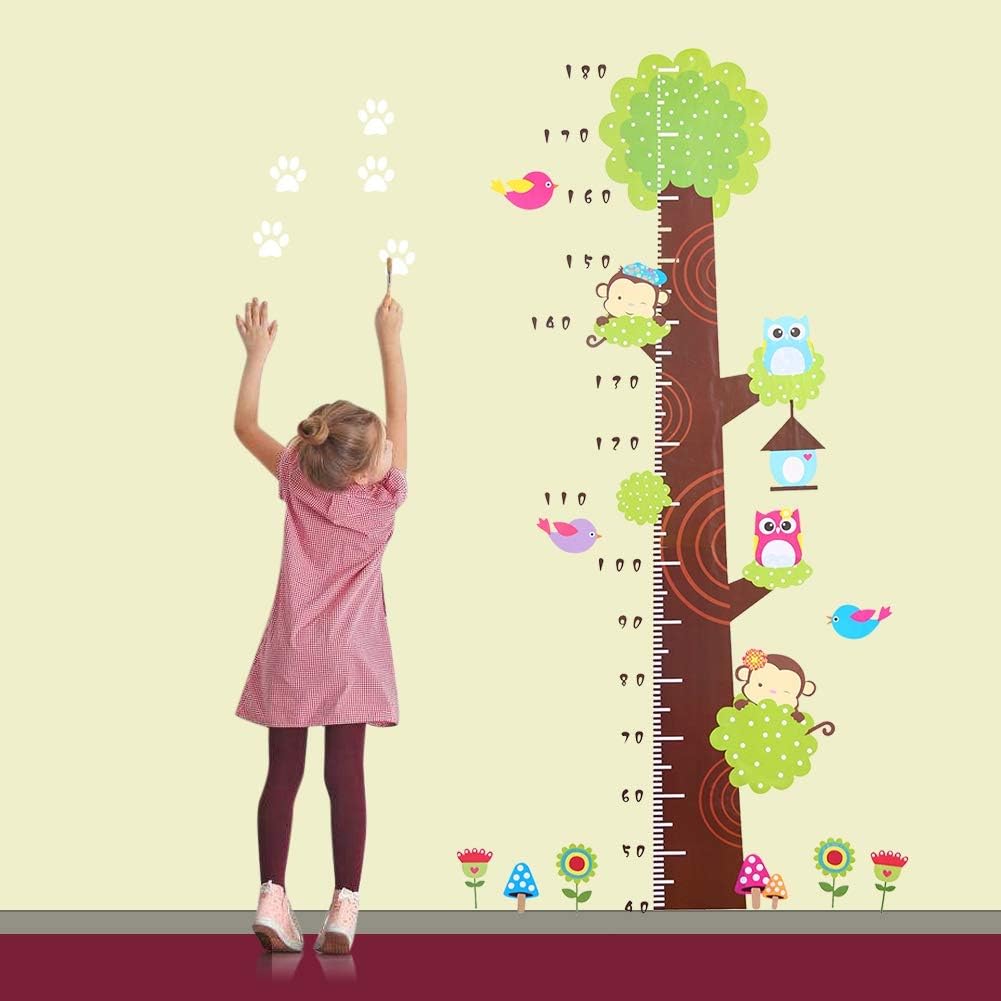 FIYO Height Chart Sticker, Owl Tree Growth Wall Measure Removable Decor Little Animals Kids Decals Peel and Stick for Kids Nursery Bedroom Living Room