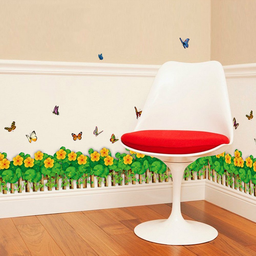XY8081 fashionbeautybuy Baby Boy's Butterflies Flowers Railing Skirting Line Wall Sticker Paper Home Decal One Size Multi