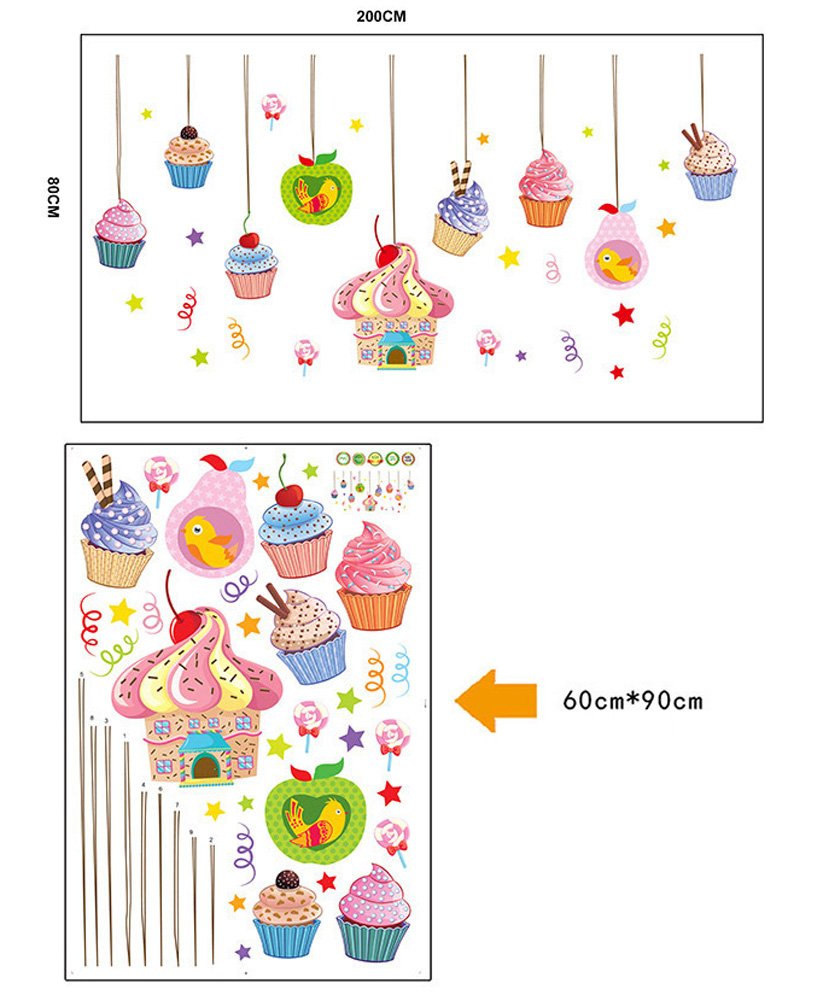 Xl8108 Colorful Cartoon Dessert Lollipops Stars Removable Wall Sticker Decal, Children Kids Baby Home Room Nursery DIY Decorative Adhesive Art Wall Mural