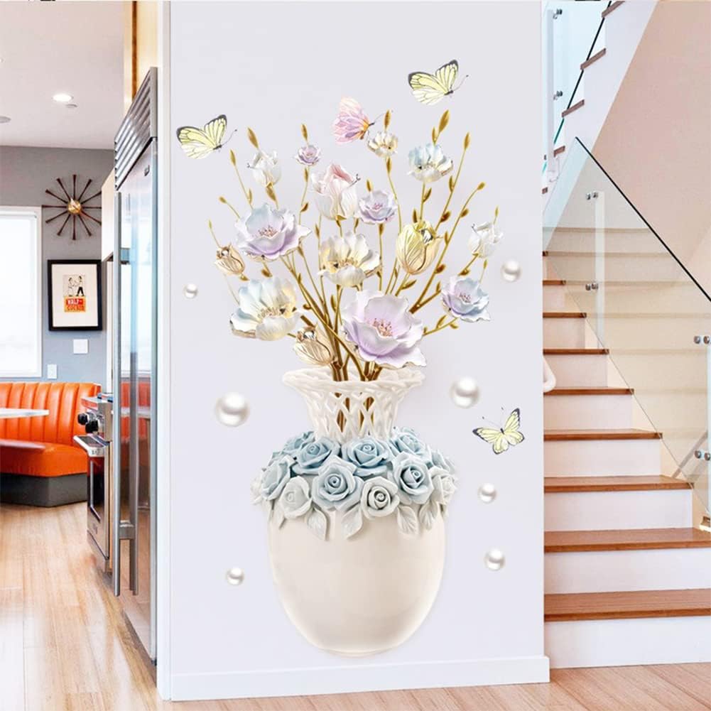 Three-dimensional vase wall stickers living room wall decoration stickers bedroom background wall self-adhesive wall flowers GS9917 Size: 60x90cm