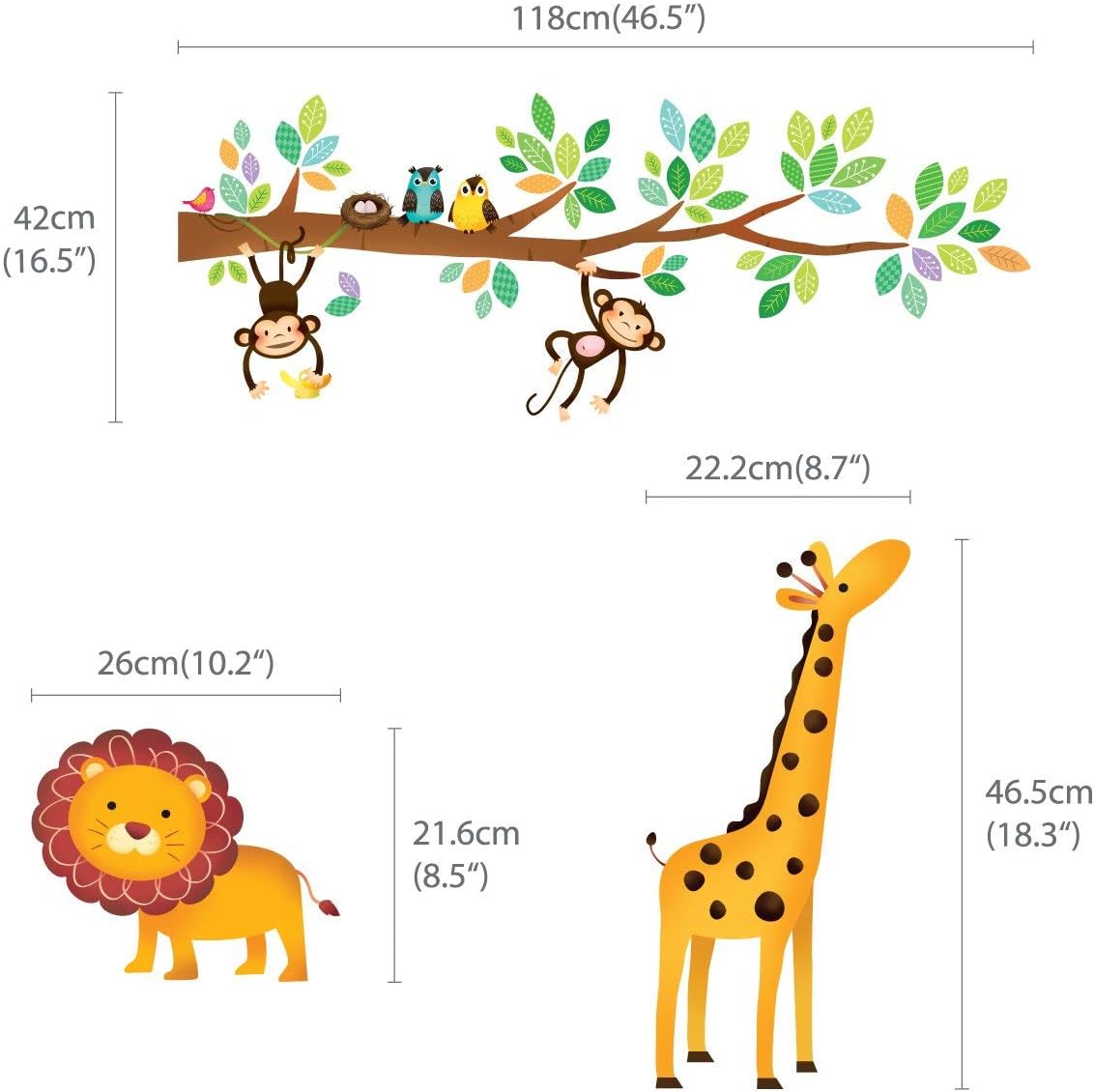 Lependor Little Monkeys Tree and Animals Height Chart Kids Wall Decals Wall Stickers Peel and Stick Removable Wall Stickers for Kids Nursery Bedroom Living...