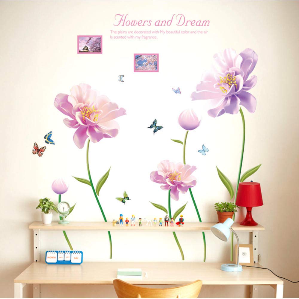 Wall Stickers Murals Photo Frame Flower Wall Stickers Large Pink Flowers Home Decor Bedroom Vinyl DIY Wall Decals Lovely Rooms Decoration