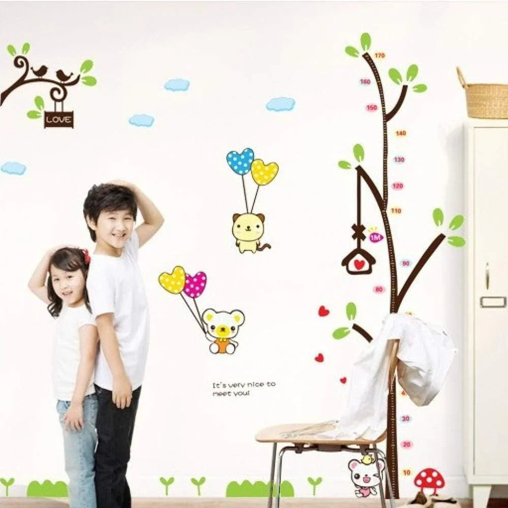 New Design Cute Tree Height Chart Measurement with Bears and Cloud DIY Wall Decal for Nursery Room Wall Sticker