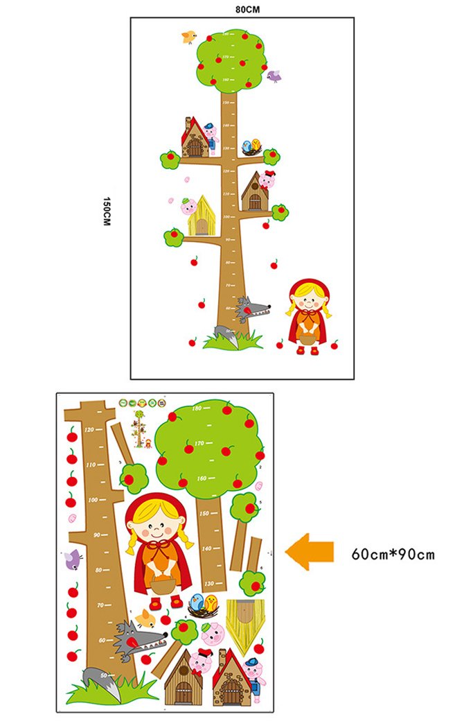 Abc 1038 Kid's Little Red Riding Hood and Tree Height Chart Wall Stickers