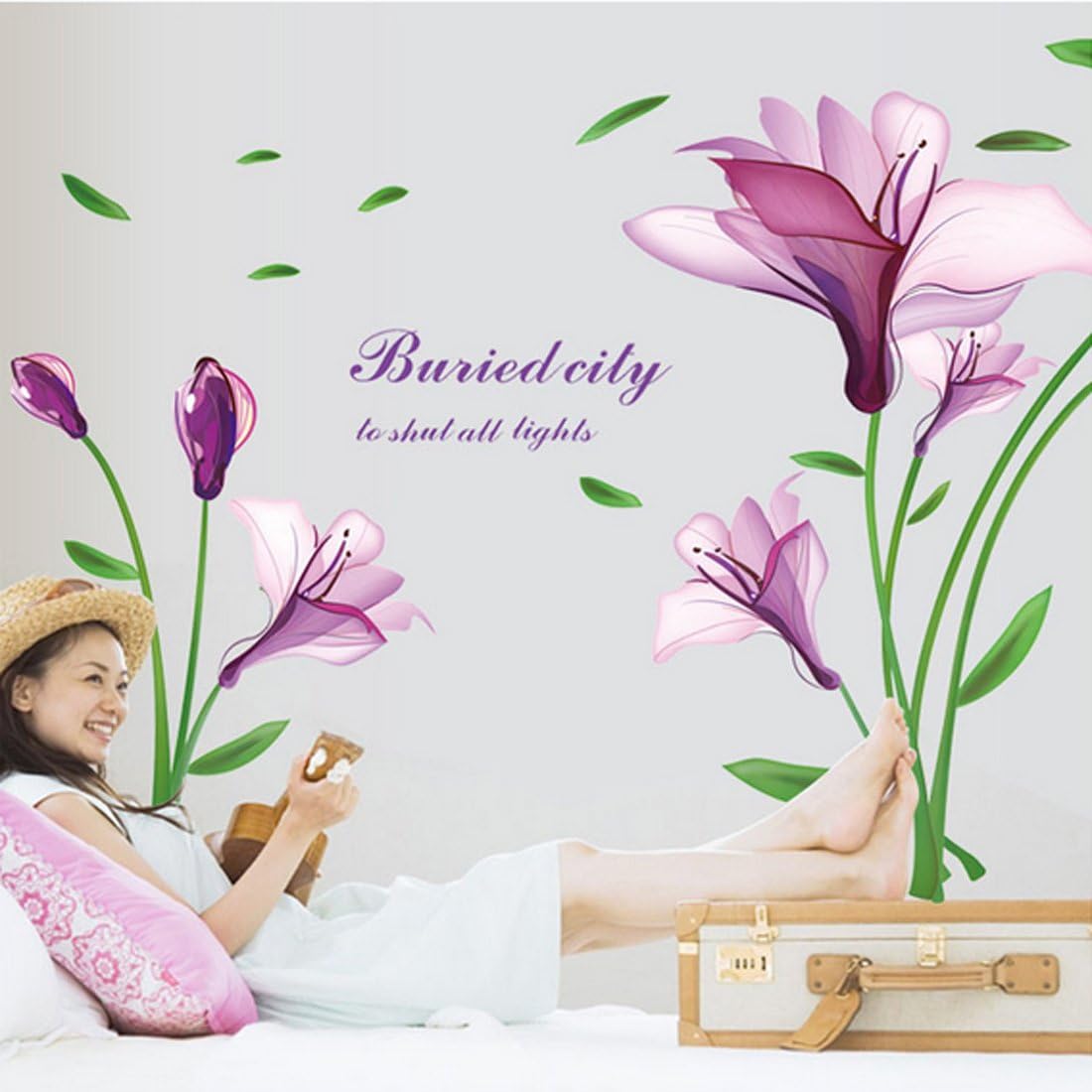 Purple Flowers Fantasy Vinyl Wall Decal PVC Home StickerDLX6012
