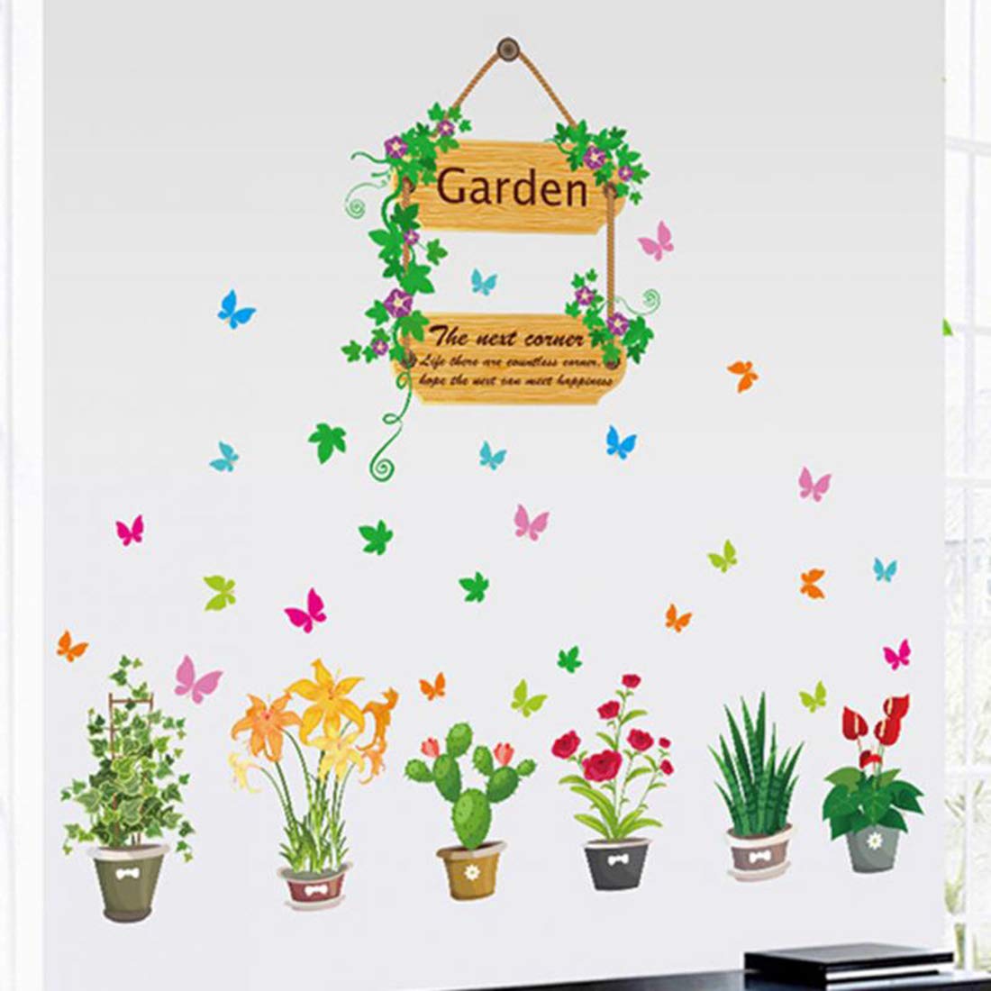 Sk7066 kuke Wall Stickers Colorful Flowers Plants Pattern Sofa Stairs Decorative Painting Transparent Film Stickers
