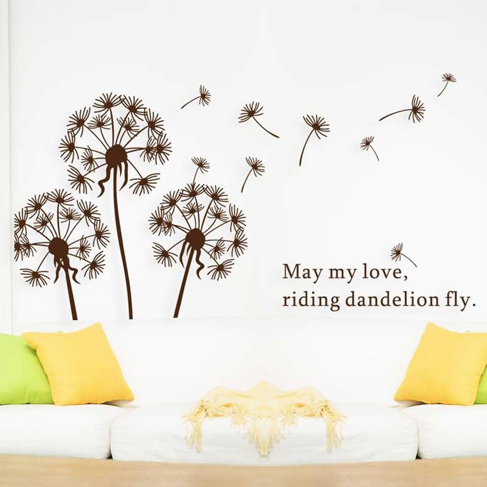 Brown Dandelion-AY695 Dandelion Dream Self-Adhesion and Removable DIY Vinyl Wall Decals Stickers