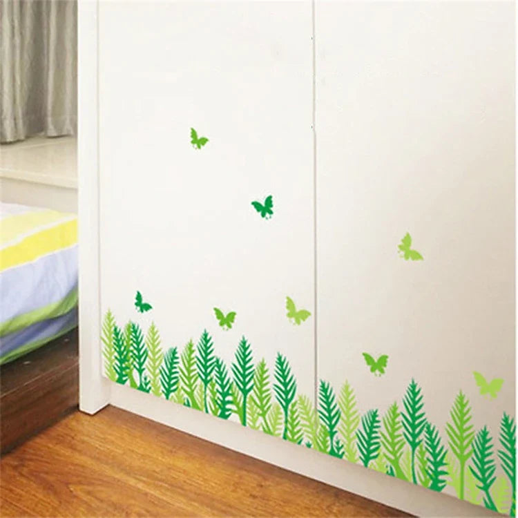 Green leaves and butterflies wall decals for beautiful wall and staircase decoration