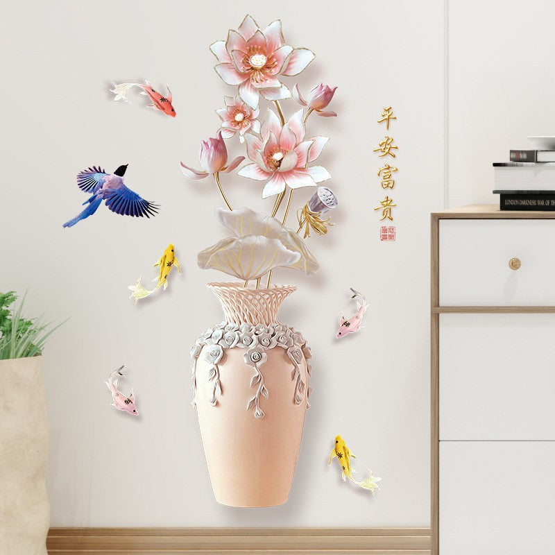 JAAMSO ROYALS Vase Design Vinyl Self Adhesive Home Décor Wall StickerSelf Adhesive Sticker Wall decal 3D painting Porcelain lotus vase - SK9833 Size 60x90cm