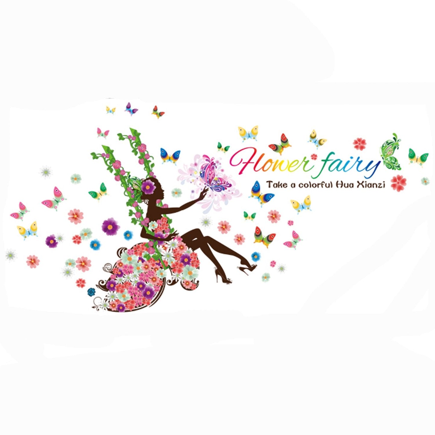 Afra Design ' Flower Fairy ' Wall Sticker (PVC Vinyl, Size 3XL, Multicolour)