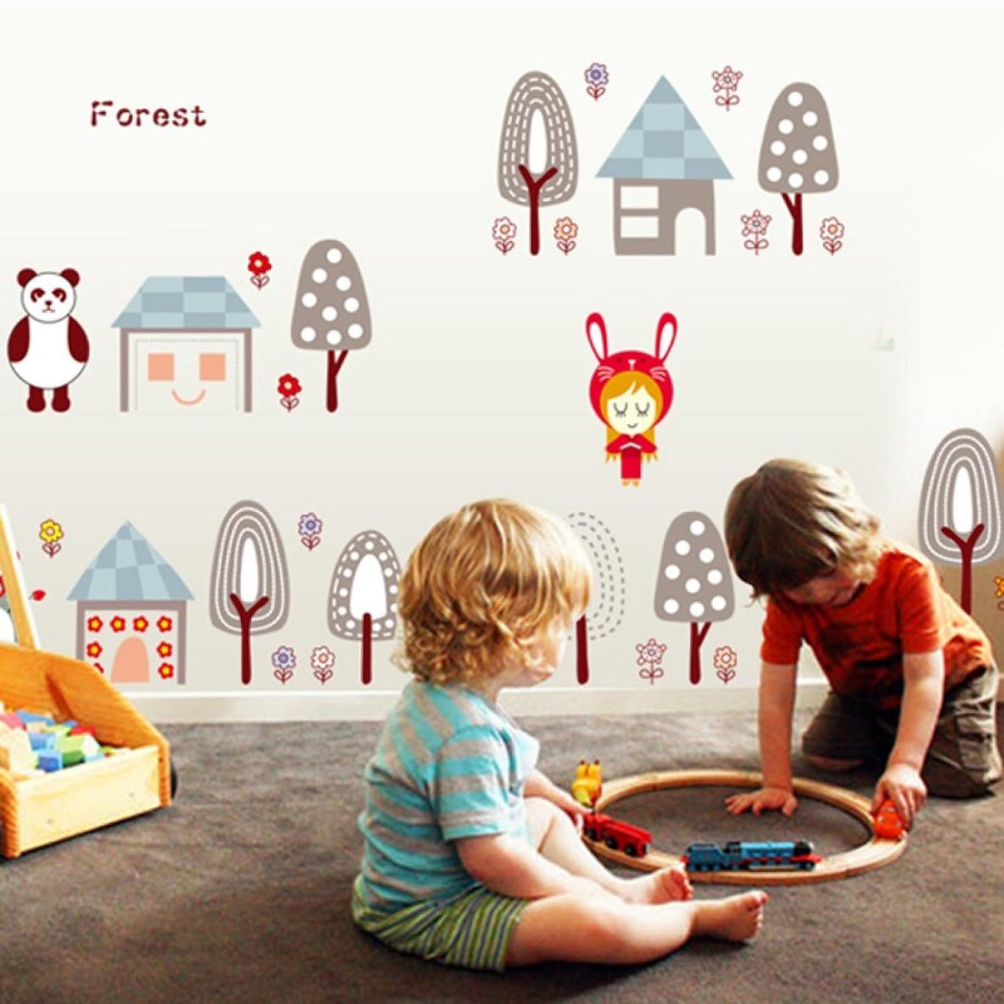 Ay7016 HEUREKA Piccola Forest Rabbit Bear Panda Tree House Kids Self Adhesive Home Décor WallSticker