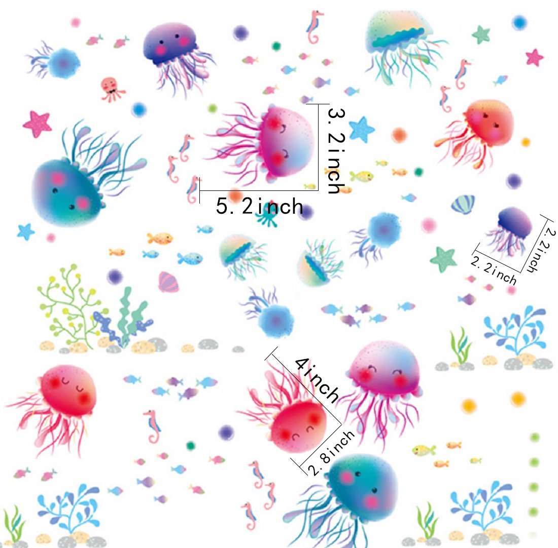 Adam Victor Removable Creative 3D Fun Fish Jellyfish Underwater World Wall Decals Kids Room Wall Decorations Art Décor Stickers Nursery Décor 3D DIY PVC Art Decal Bedroom Bathroom Sticker Xl3042 Size:18x12