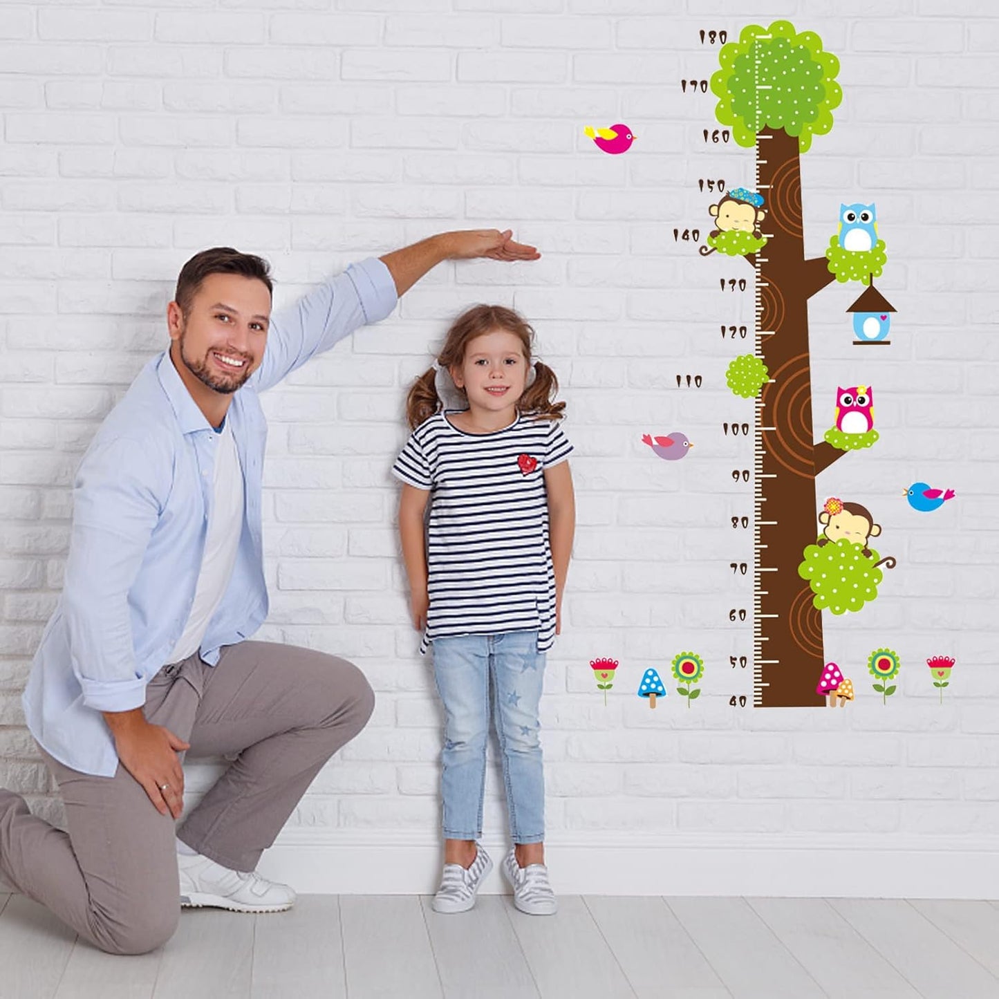 Simoshaw Height Measurement Growth Chart Tree Cute Monkey and Owls Wall Vinly Decal Decor Sticker