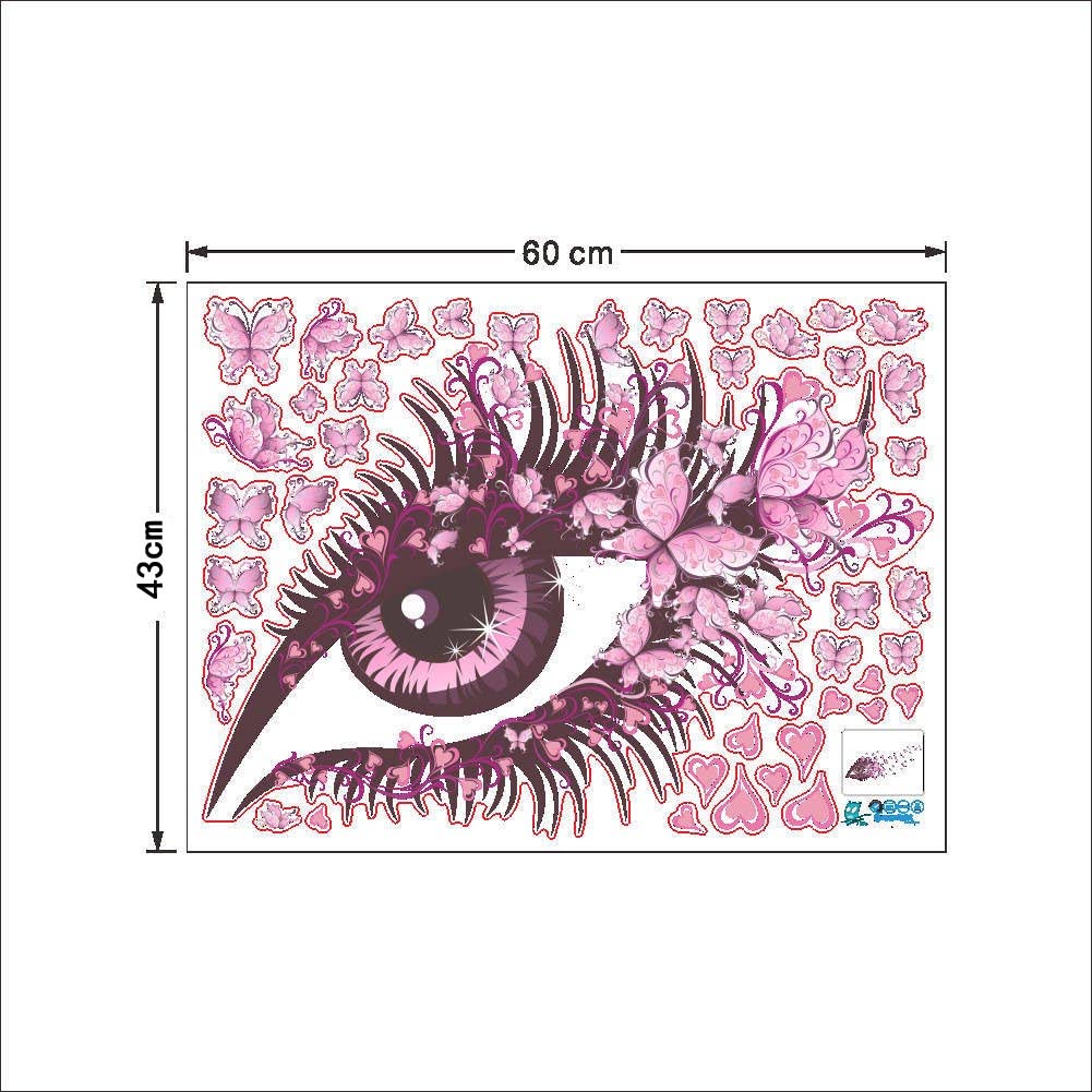 Zy066 BIBITIME Beautiful Butterflies Wall Art Long Eyelashes Eye Vinyl Sticker for Bedroom Heart Decor Couple Lovers Living Room