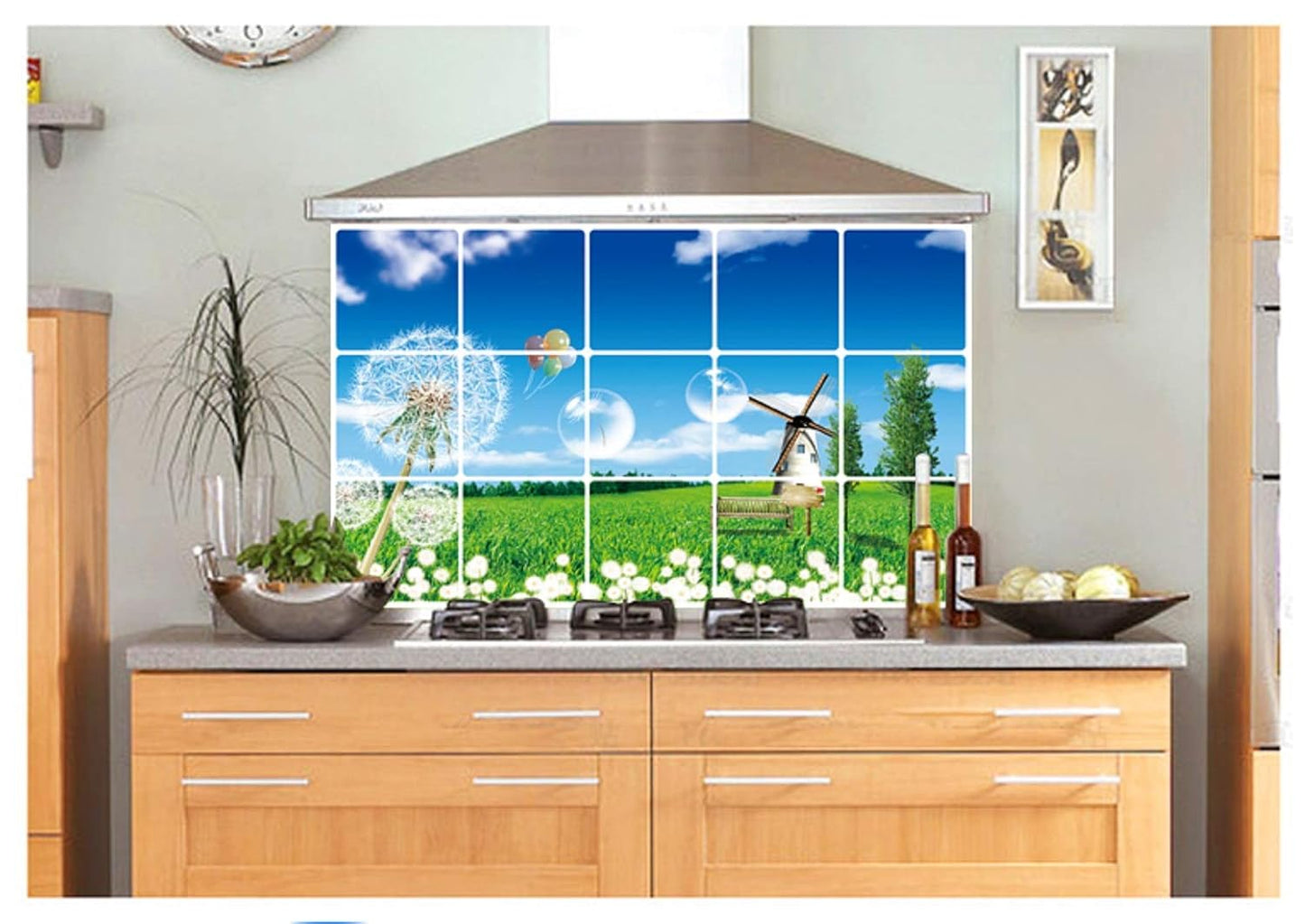 JAAMSO ROYALS Nature Kitchen Protection Anti-Mark Oil Proof Wall Stickers Mosaic Tiles Design Home Decor Aluminum Foil Heat-Resistant Oilproof Art (45CM X 75 CM)(Kitchen Oil-Proof Sticker)
