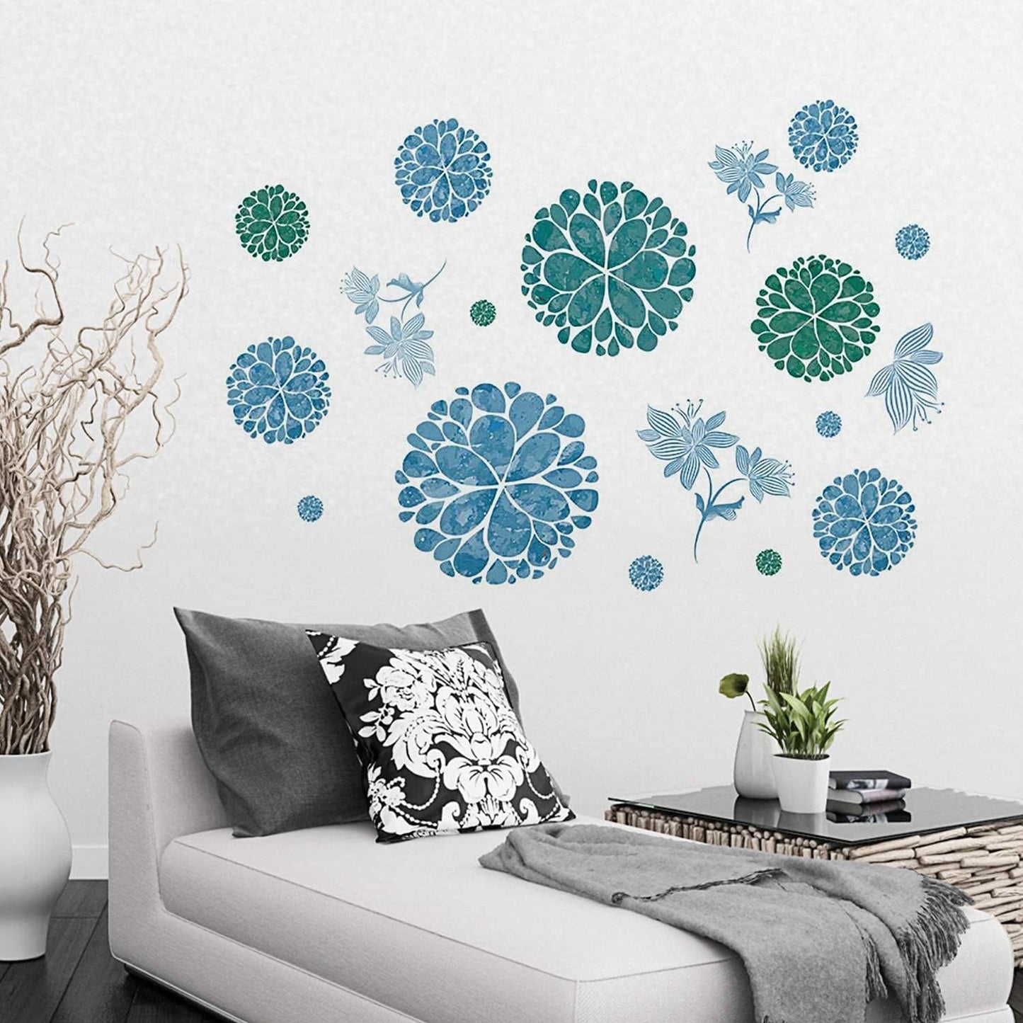 Blue & Green Floral Mandalas Wall Stickers or Cabinets Decal Set