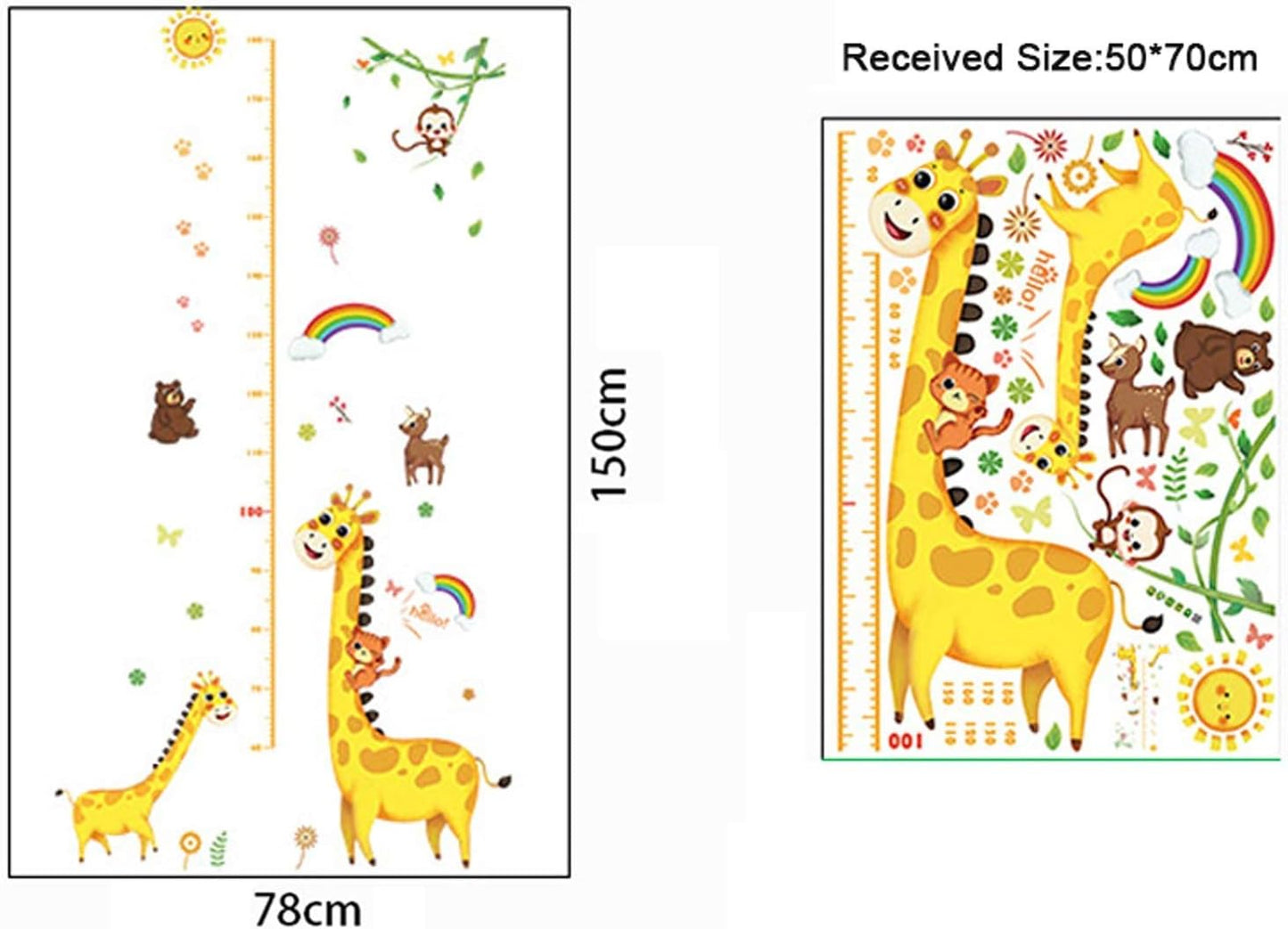 Growth Record Height Chart for Kids Children Growth Chart Wall Stickers Wall Stickers for Boys Girls Bedroom Nursery Wall Decor Cute Cartoon/Giraffe