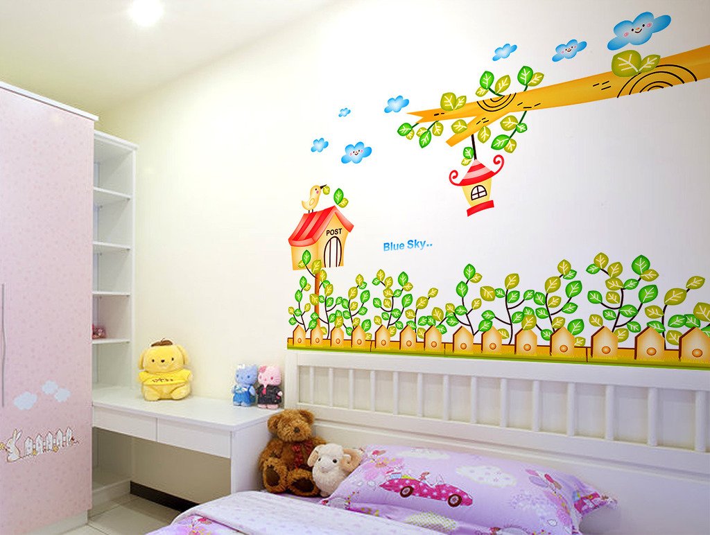 Cartoon Plants Post and Branch with Hanging Lamp' Wall Sticker Decals Design (PVC Vinyl, ), Multicolour LD2033 Size: 50x70cm