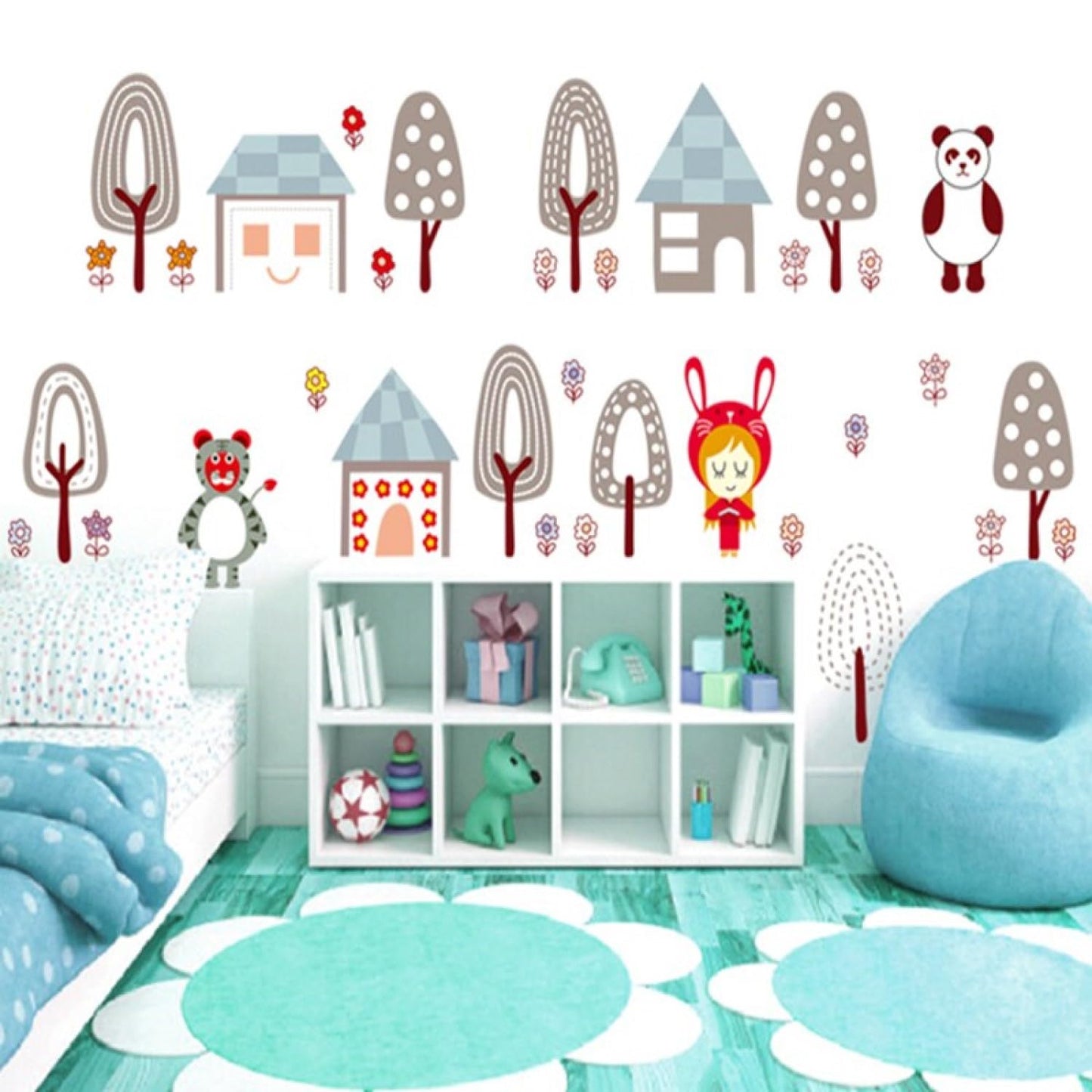 Ay7016 HEUREKA Piccola Forest Rabbit Bear Panda Tree House Kids Self Adhesive Home Décor WallSticker