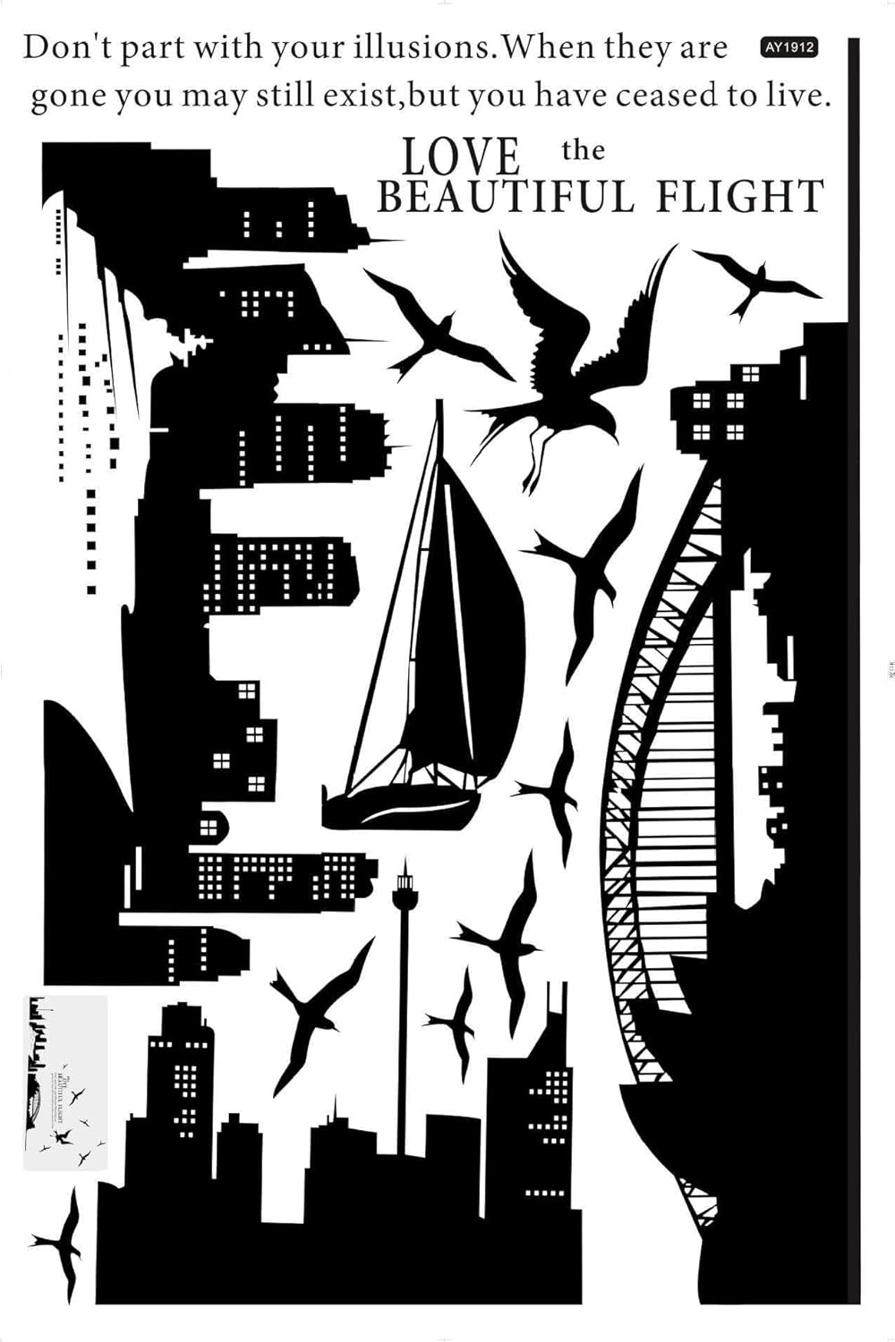 DIY Removable City Silhouette Wall Stickers For Living Room Bedroom Study Room Home Decor - Beautiful Flight Of Sydney
