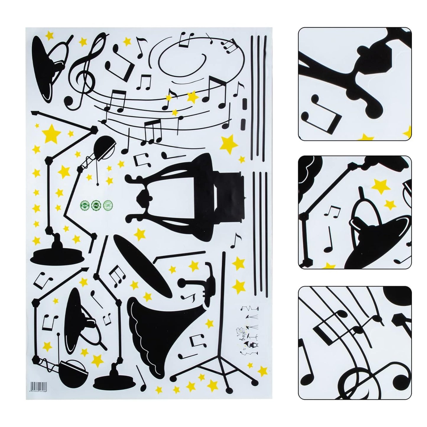 Removable Wallpaper Self- Adhesive Wall Sticker Musial Instrument Decal Musical Notes Wall Decoration for Home Muscial House Bedroom