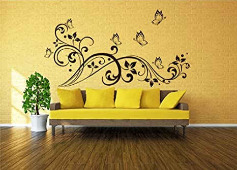 Black Butterfly Flower Wall Decal JM7255