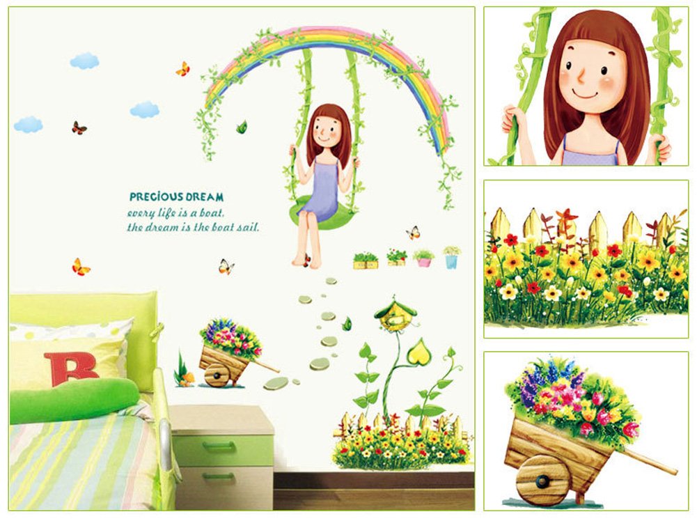 XLs7083 Swing Girl Wall Stickers For Bedroom Living Room Home Decor Pvc Removable