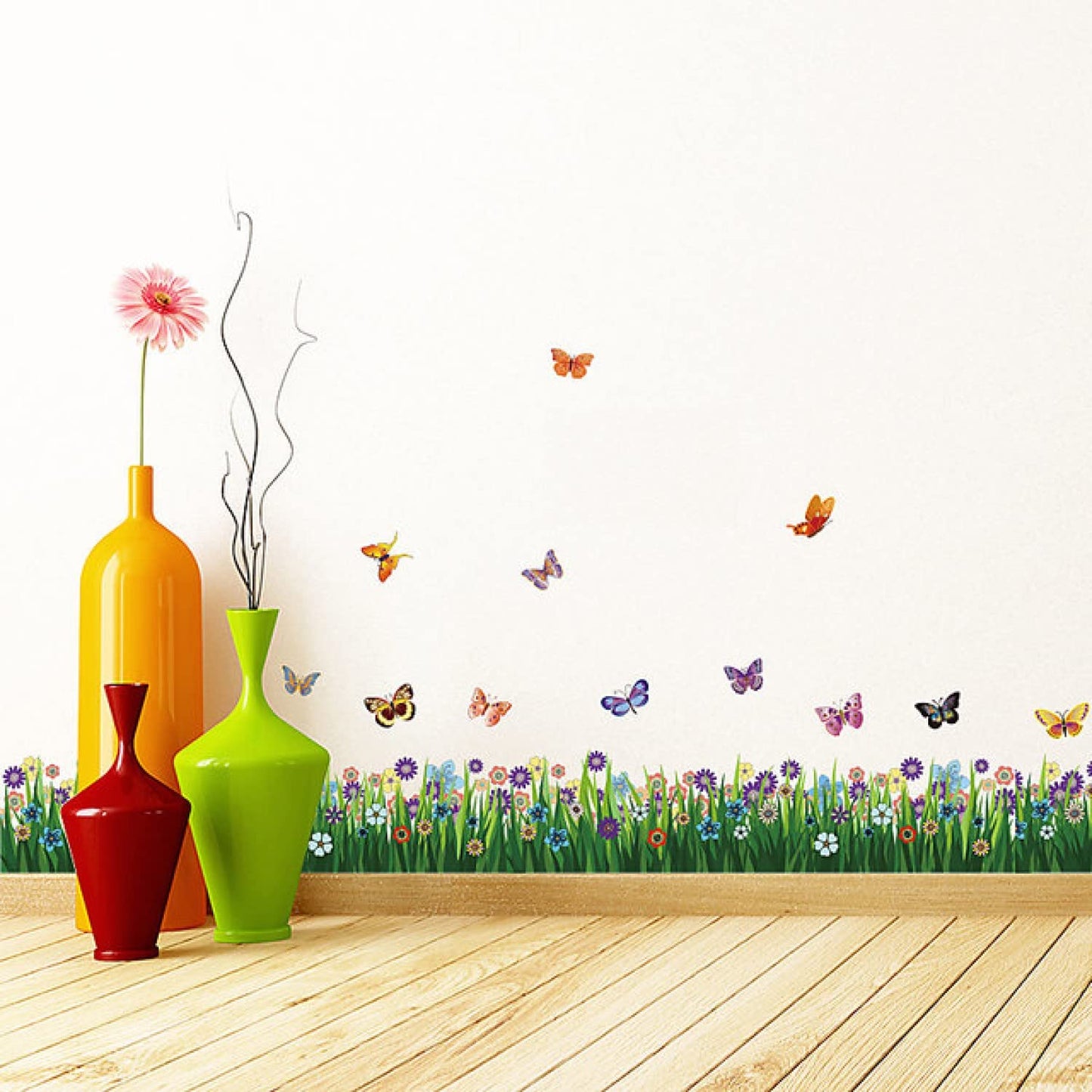 Amazingdeal365 Butterfly Grass Flower Stickers Removable DIY Vinyl Quote Wall Stickers for Nursery Nursery School Size:Approx.163cm x 50cm