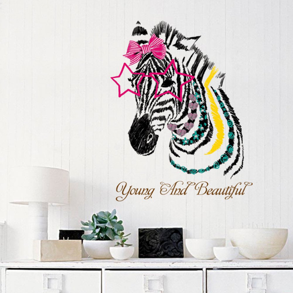 Butterflies Flowers Trees Wall Stickers Cartoon Animals Removable Wall Decals Home Decor Art Mural Baby Boys Girls Kids Bedroom Kitchen Room Decoration Wall Sticker (Beautiful Zebra)