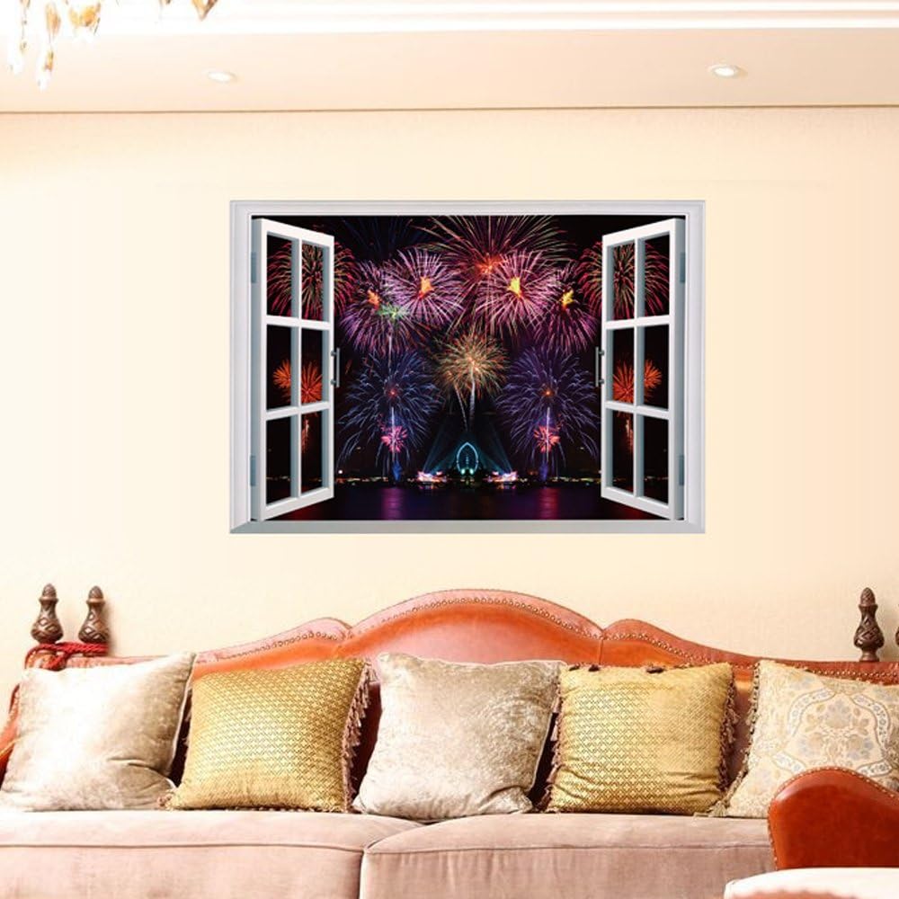 Sk7019 s Wall Stickers Watching Firework Through The Window Wall Decals Living Room Bedroom Wall Poster Mural