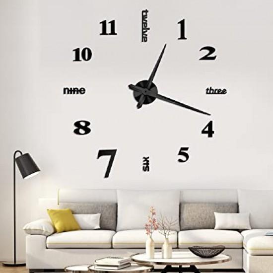 Wall Clock Sticker Acrylic Silent Digital Big 3D DIY Self adhesive ZH015