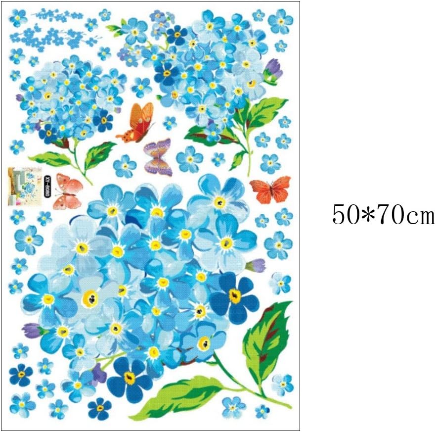Romantic Blue Flowers Charm Wall Stickers Removable Wall Decals Home Decor PVC Art Mural Baby Boys Girls Kids Bedroom Kitchen Nursery Room Decoration Wall Sticker Posters