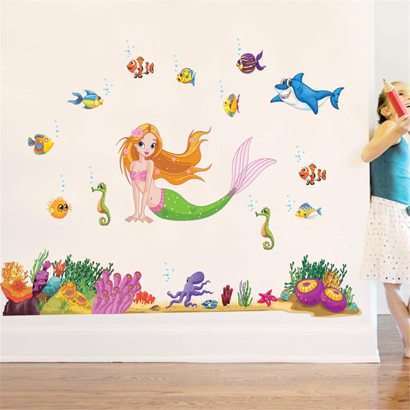 Ampire Wall Stickers Mermaid and Other Aquatic Animals Decor JM7292