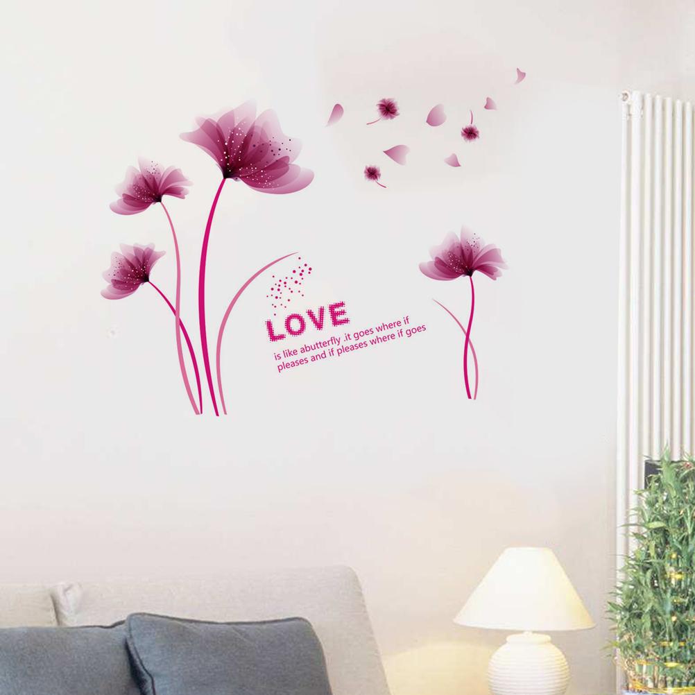 Purple Romantic Blooming Flowers Decorative Wall Stickers
