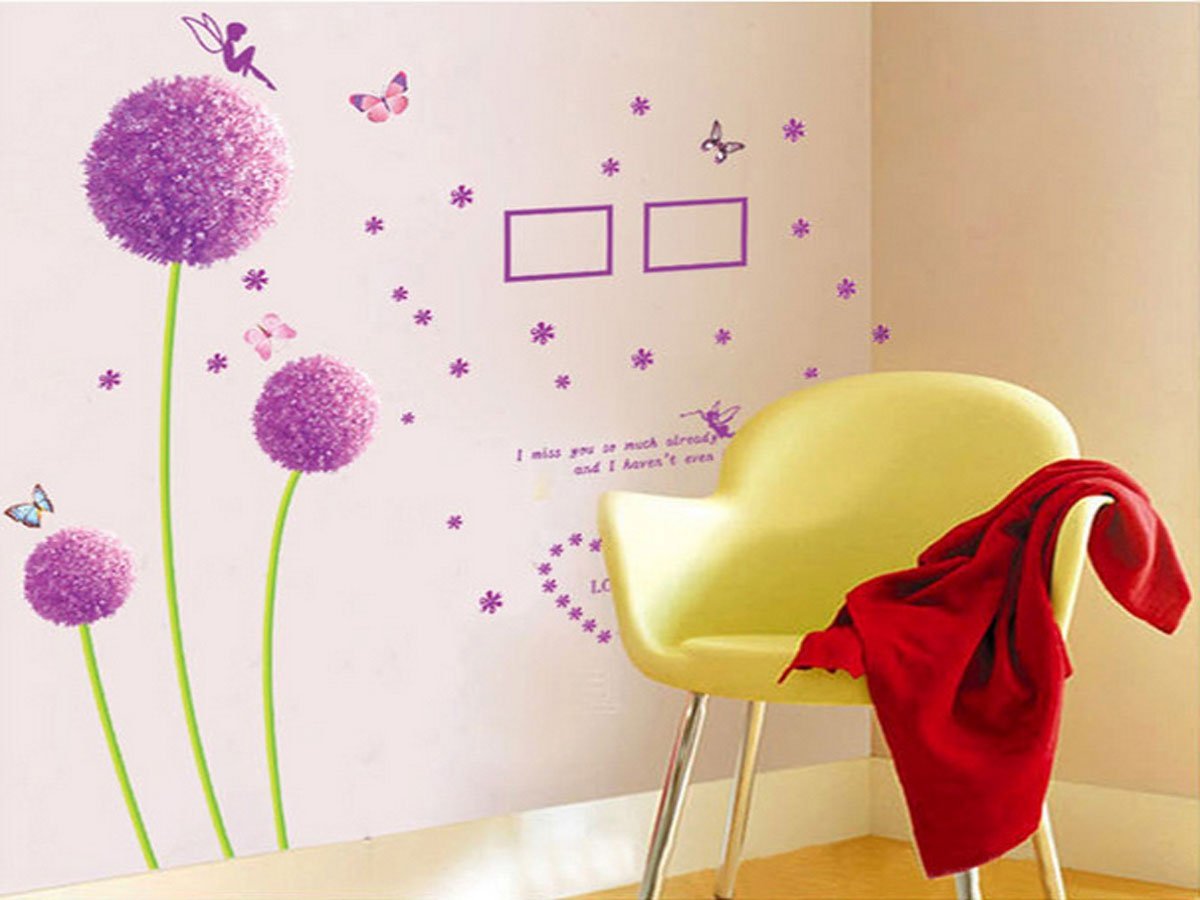 wall sticker living room decor XL8010 LC9083 PVC purple dandelion two optional removable children's room decor paper fashion