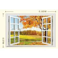 PROMO WALL STICKER STIKER DINDING 60X90 XL8022G AUTUMN VILLAGE WINDOW