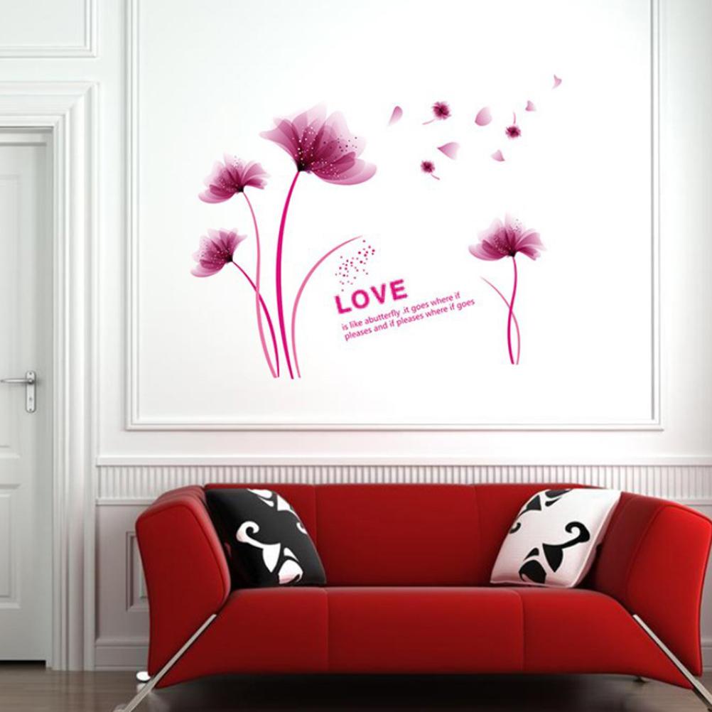 Purple Romantic Blooming Flowers Decorative Wall Stickers