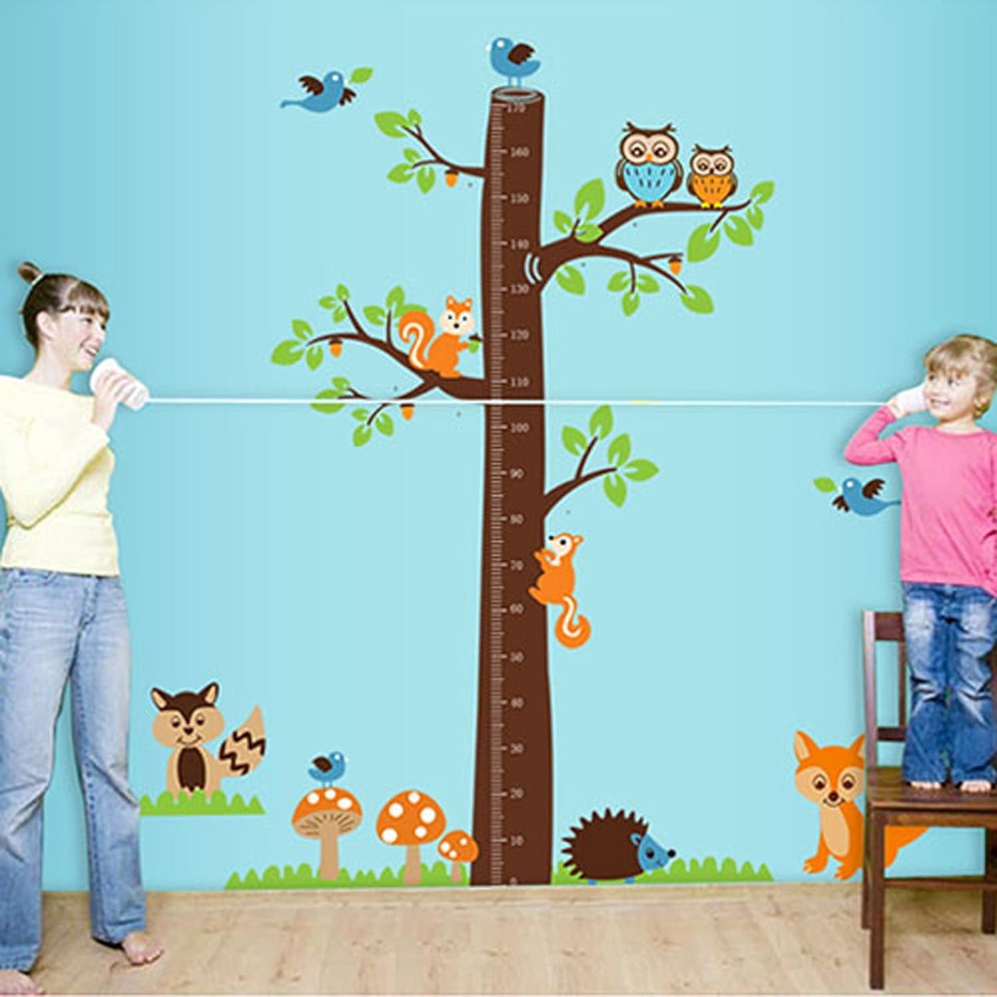 Large Wall Decals Height Chart for Kids Room Animals Wall Sticker