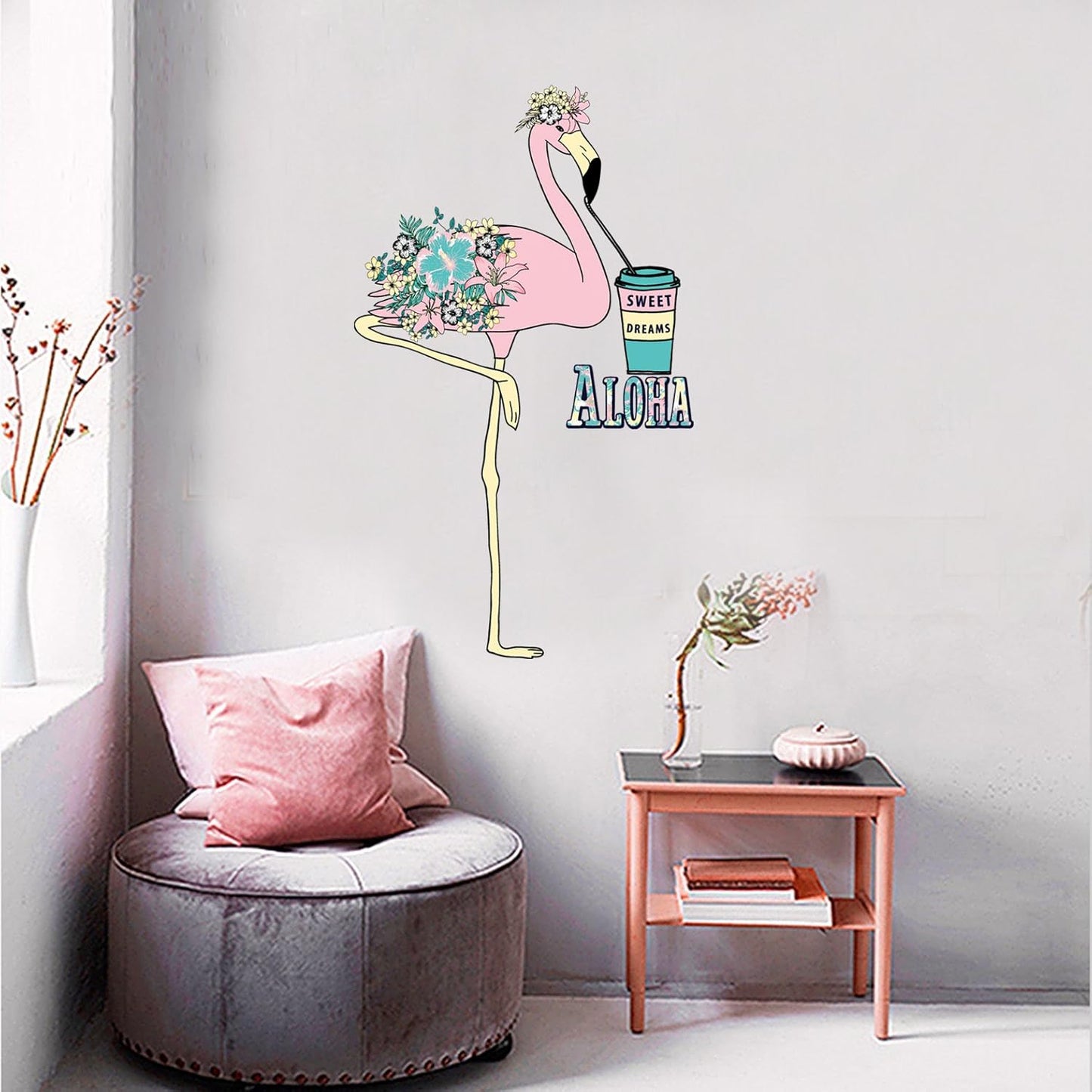 Wall Sticker Wall Decoration Stickers, Cartoon Flamingo Self-Stick Removeable Pvc Stickers Jm8395