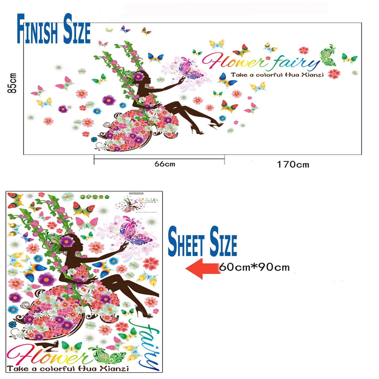 Afra Design ' Flower Fairy ' Wall Sticker (PVC Vinyl, Size 3XL, Multicolour)