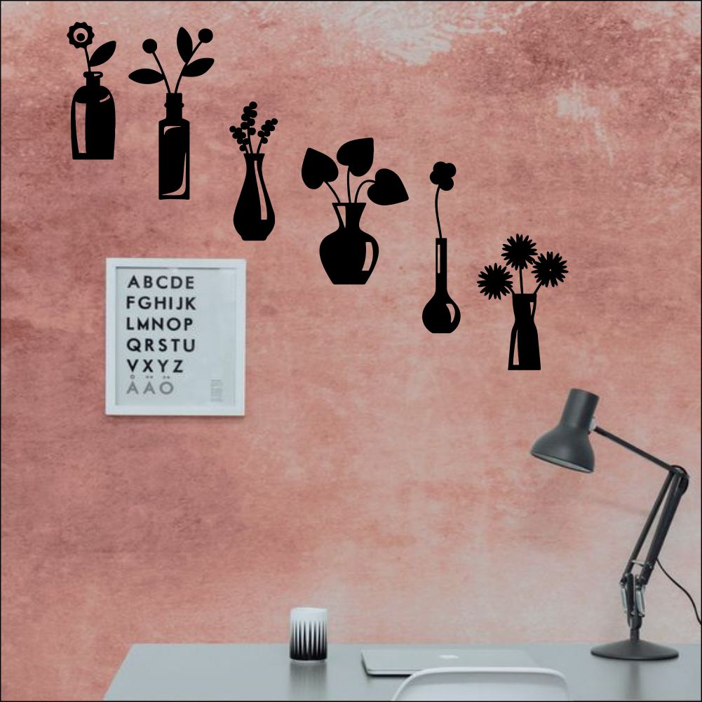 SET OF 6 Flowerpots Wall Sticker ,12 inches Wall Decor, Home Decor, Amozing Wall Sticker For Your House
