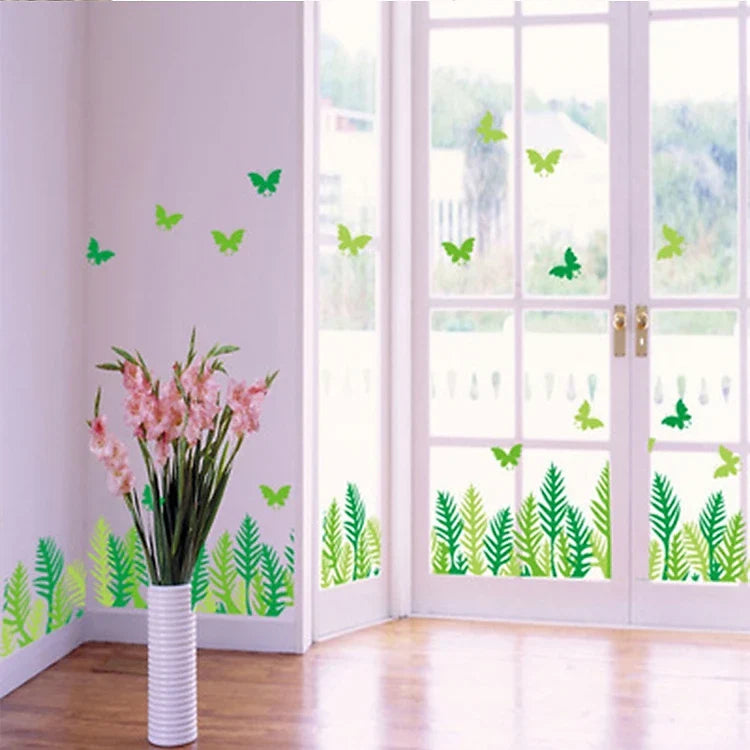 Green leaves and butterflies wall decals for beautiful wall and staircase decoration